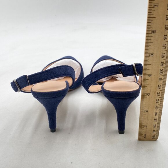Navy Mid Heels Pumps Pointed Toe Slingback Sandals Party Casual Dress Shoes - Picture 3 of 7